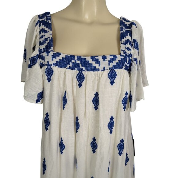 Lulus Mykonos Moment white blue Embroidered linen shift mini dress‎ size M - Picture 4 of 16